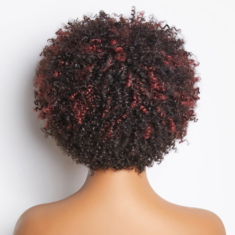 Dark Red / Natural Black Highlight Afro Curls Glueless Ready to Go Wig Beginner Friendly