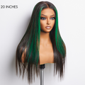 Limited Design | Green Highlight Silky Straight Glueless 5x5 Closure Lace Wig