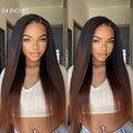 Win Back | 4C Edges | Natural Black / Ombre Brown Kinky Edges Kinky Straight 5x5 Closure Glueless Long Wig