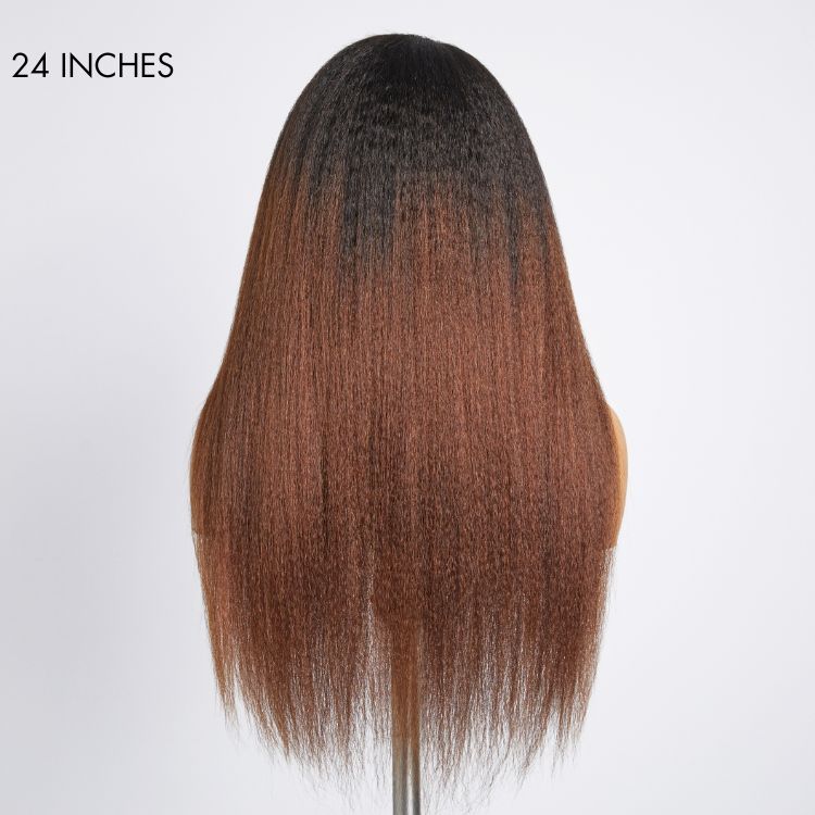 Win Back | 4C Edges | Natural Black / Ombre Brown Kinky Edges Kinky Straight 5x5 Closure Glueless Long Wig