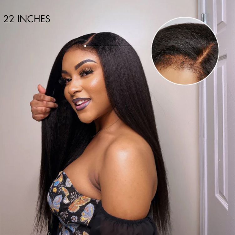 Win Back | 4C Edges | Natural Black / Ombre Brown Kinky Edges Kinky Straight 5x5 Closure Glueless Long Wig