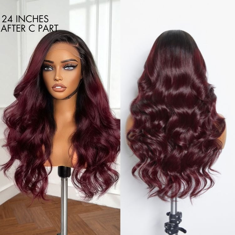 Charming Brown / Ombre 99J Layered Cut Loose Wave 5x5 Closure Lace Glueless Wig 100% Human Hair