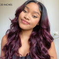 Charming Brown / Ombre 99J Layered Cut Loose Wave 5x5 Closure Lace Glueless Wig 100% Human Hair