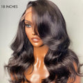 Glueless 13x6 Frontal Lace Natural Black Body Wave Side Part Long Wig 100% Human Hair