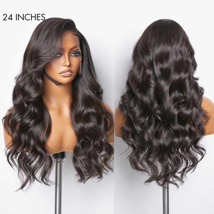 Newbie Only | Glueless 13x6 Frontal Lace Natural Black Body Wave Side Part Long Wig 100% Human Hair