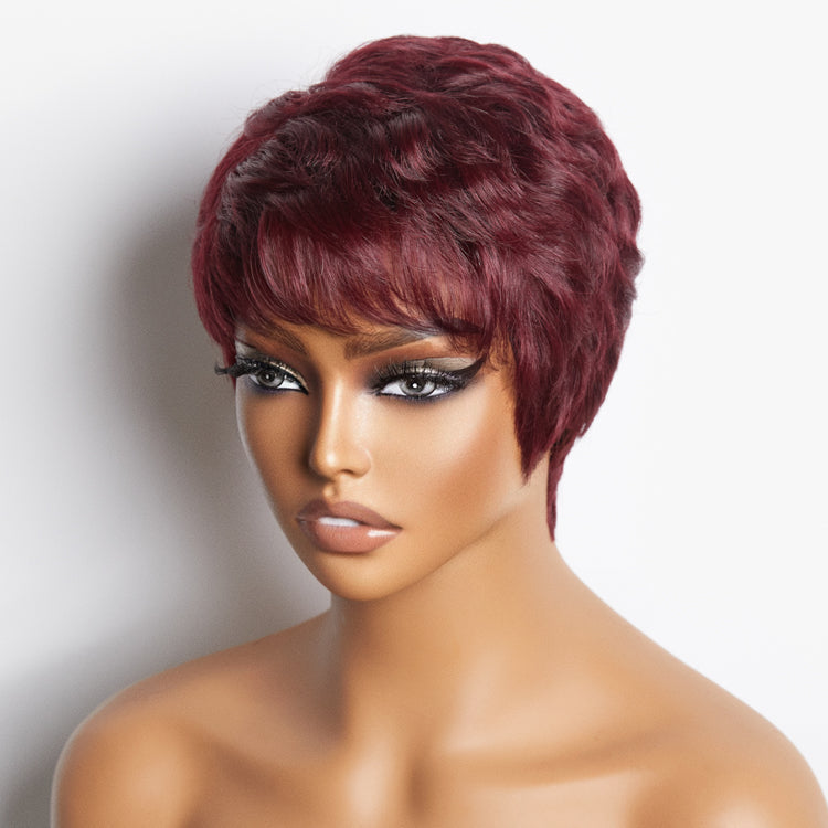 Burgundy 99J Short Pixie Cut Ready To Go Wig 100% Human Hair