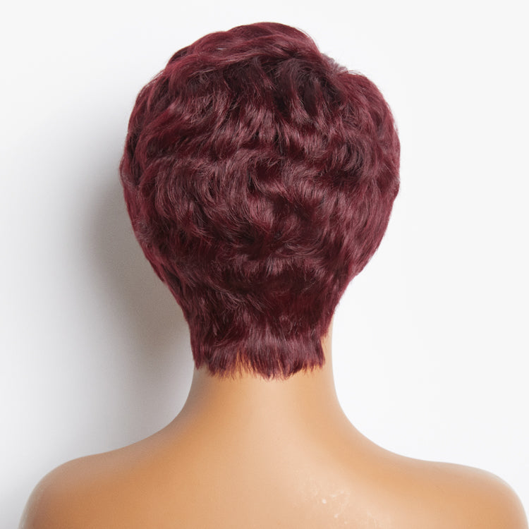 Burgundy 99J Short Pixie Cut Ready To Go Wig 100% Human Hair