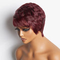 Burgundy 99J Short Pixie Cut Ready To Go Wig 100% Human Hair