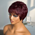 Burgundy 99J Short Pixie Cut Ready To Go Wig 100% Human Hair