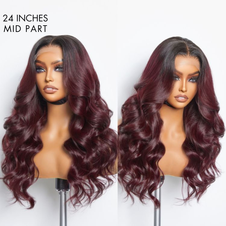 Chic Dark Burgundy 99J Body Wave 5x5 Closure Lace Glueless Wig 100% Human Hair