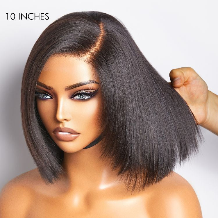 Layered Cut Yaki Straight Left C Part Glueless Minimalist HD Lace Bob Wig Ready to Go