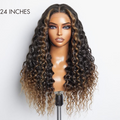 Fluffy Brown Ombre Highlights Water Wave Glueless 5x5 Closure HD Lace Wig