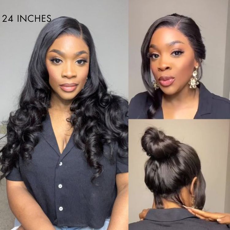 Newbie Only | Glueless 13x6 Frontal Lace Natural Black Body Wave Side Part Long Wig 100% Human Hair