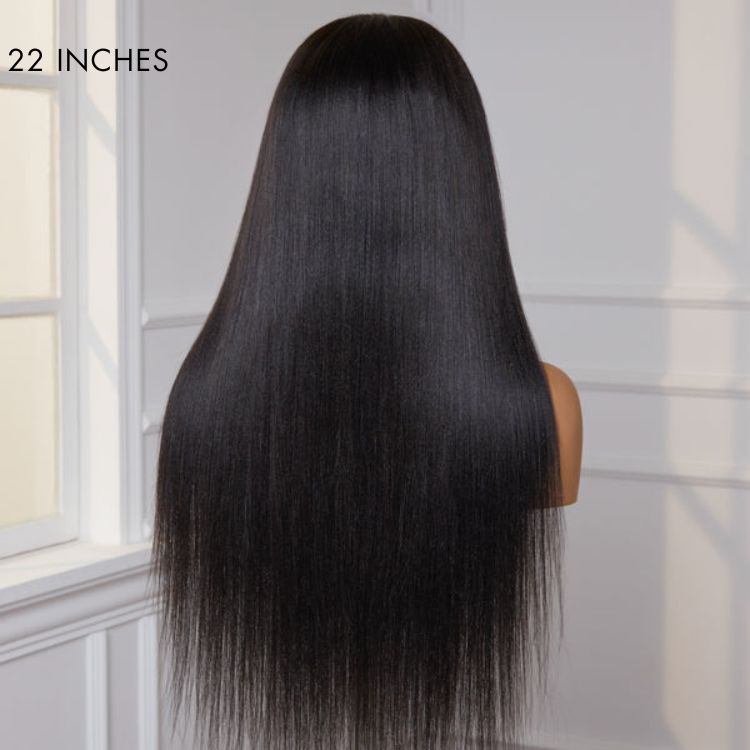 Natural Hairline Yaki Straight Glueless 13x4 Frontal Undetectable HD Lace Long Wig 100% Human Hair