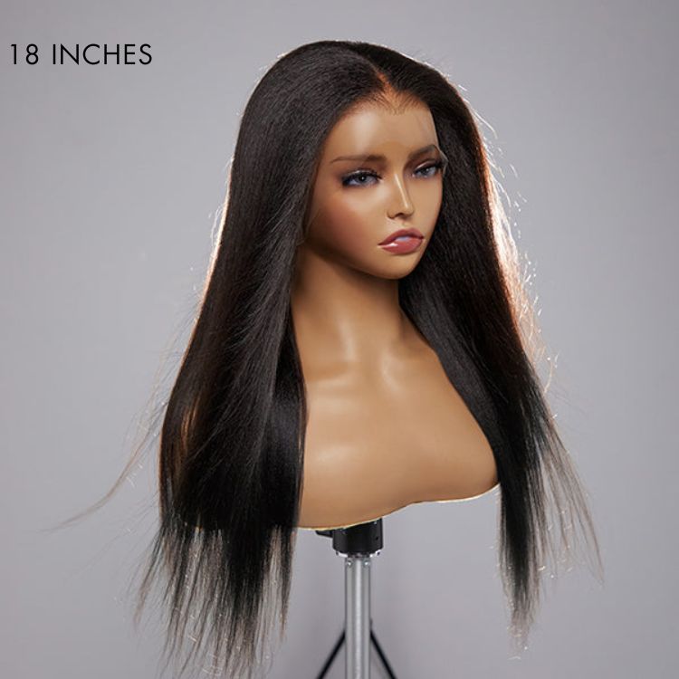 Natural Hairline Yaki Straight Glueless 13x4 Frontal Undetectable HD Lace Long Wig 100% Human Hair