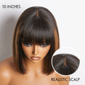 Exclusive Discount Offer | Put On and Go Realistic Glueless Yaki Straight Bob with Bangs Minimalist Lace Wig 100% Human Hair