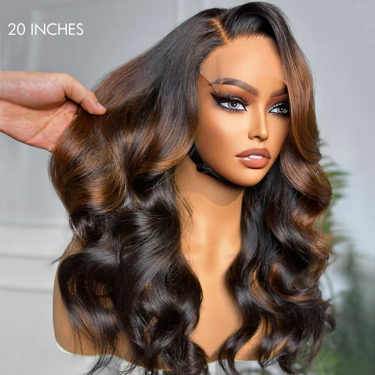 r 180% Density | Trendy Brown with Black Peekaboo Loose Wave Glueless 5x5 Closure Lace Wig