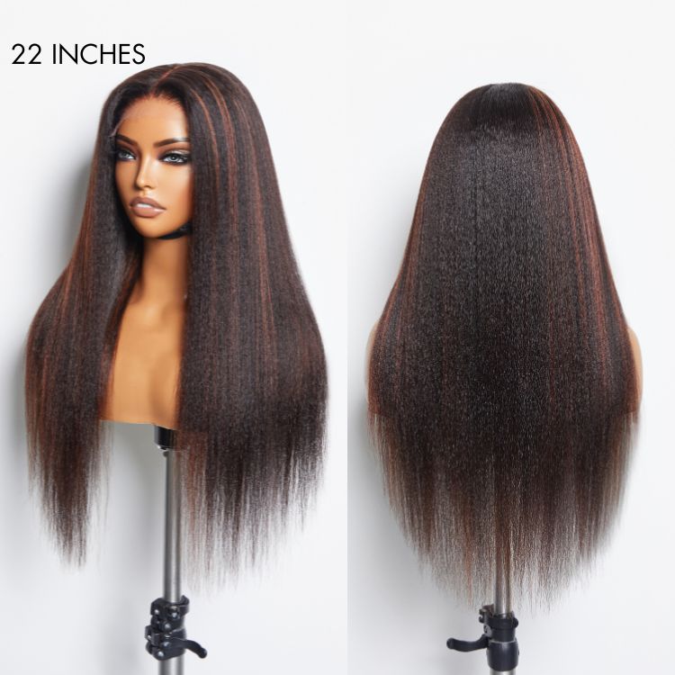 Highlight Kinky Straight Mid Part Glueless 5x5 Closure Undetectable HD Lace Wig