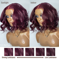 Dark Plum Loose Wave Minimalist HD Lace Glueless Mid Part Short Wig 100% Human Hair