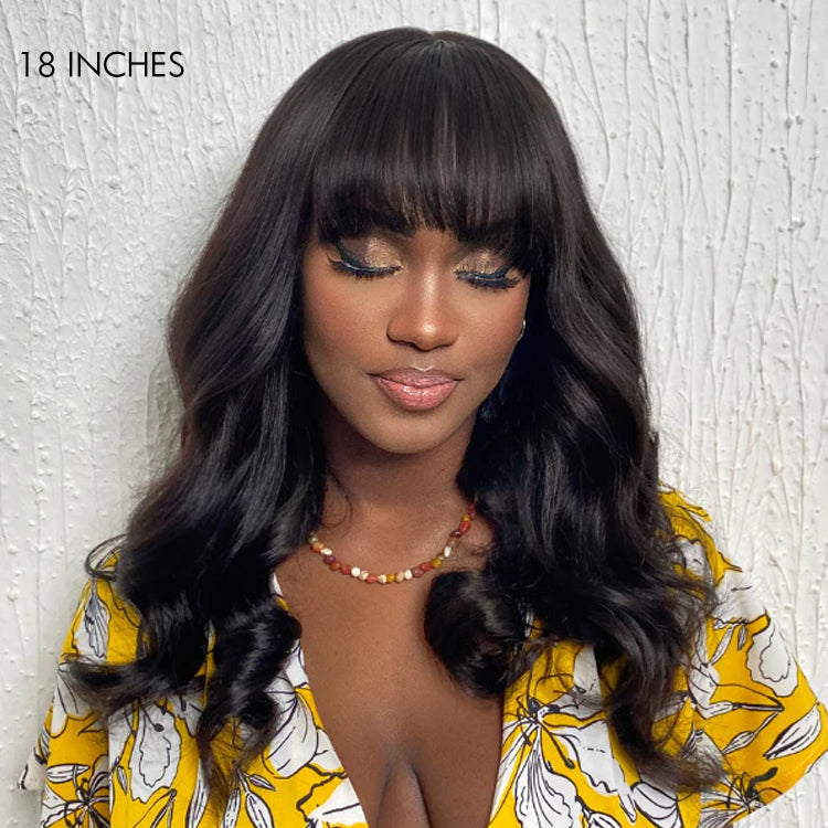 Loose Wave 5x5 Closure Lace Glueless Long Wig with Cute Bangs 100% Human Hair | Face-Framing