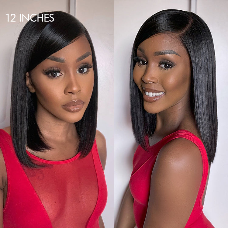 Swoop Bangs Breathable Cap Deep Left C Part Silky Straight Glueless 5x5 Closure Lace Wig