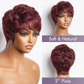 Burgundy 99J Short Pixie Cut Ready To Go Wig 100% Human Hair