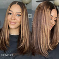 Limited Design | Layered Cut Brown Mix Blonde Glueless 5x5 Closure Lace Wig | Large & Small Cap Size