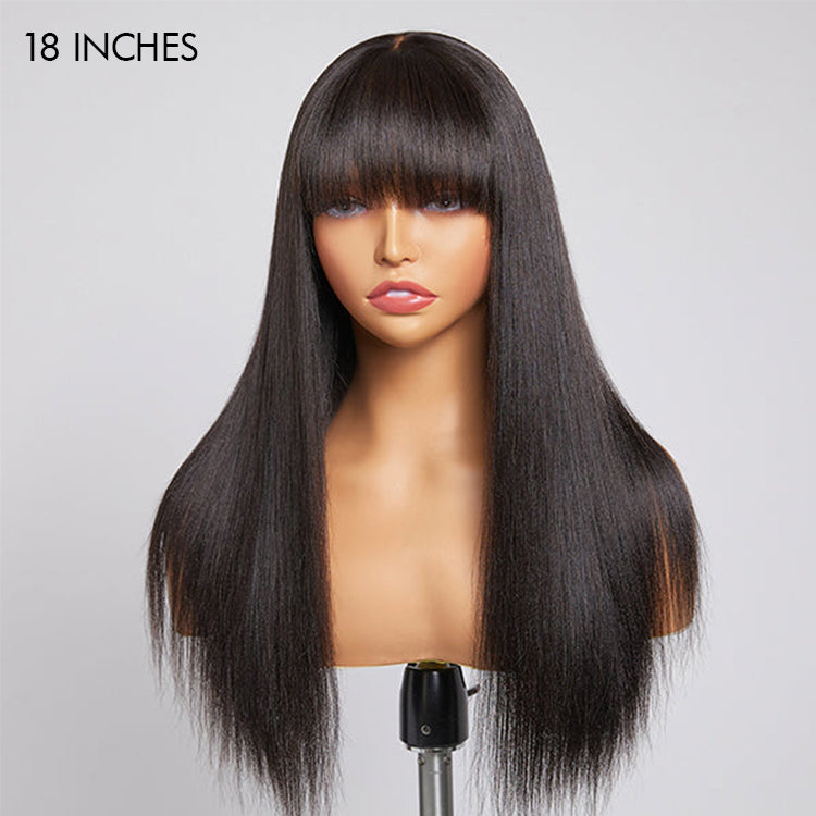 Special Deal | Yaki Straight Ultra Natural Minimalist Undetectable Lace Long Wig With Bangs 100% Human Hair