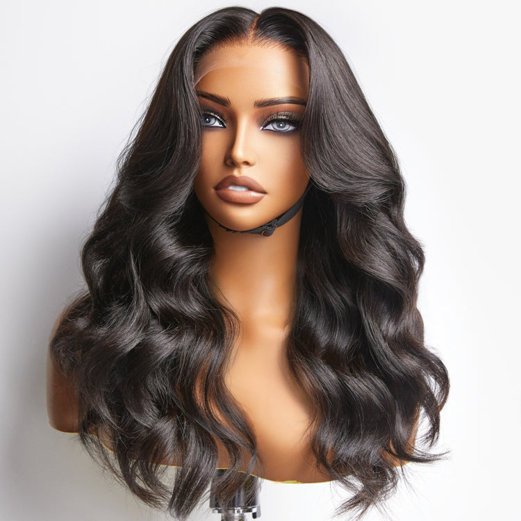 180% Density | Natural Black Loose Body Wave 5x5 Closure HD Lace Glueless Mid Part Long Wig | Large & Small Cap Size