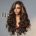 Beyon-Inspired | Blonde Brown Highlight Water Loose Wave 5x5 Closure Lace C Part Long Wig 100% Human Hair