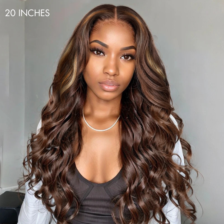 Beyon-Inspired | Blonde Brown Highlight Water Loose Wave 5x5 Closure Lace C Part Long Wig 100% Human Hair