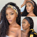 Throw On & Go Deep Wave No Lace Glueless Long Headband Wig 100% Human Hair (Get Free Trendy Headbands)