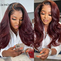 Charming Brown / Ombre 99J Layered Cut Loose Wave 5x5 Closure Lace Glueless Wig 100% Human Hair