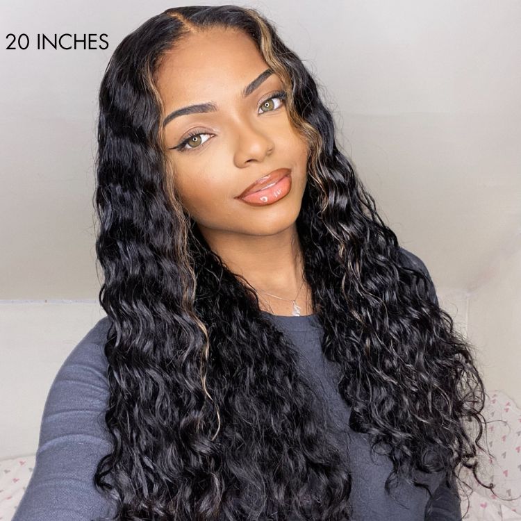 Graceful Blonde Highlights Ocean Wave 5x5 Closure HD Lace Glueless Mid Part Wig 100% Human Hair