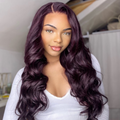 Classic Dark Plum Body Wave Glueless 5x5 Closure Undetectable HD Lace Long Wig 100% Human Hair