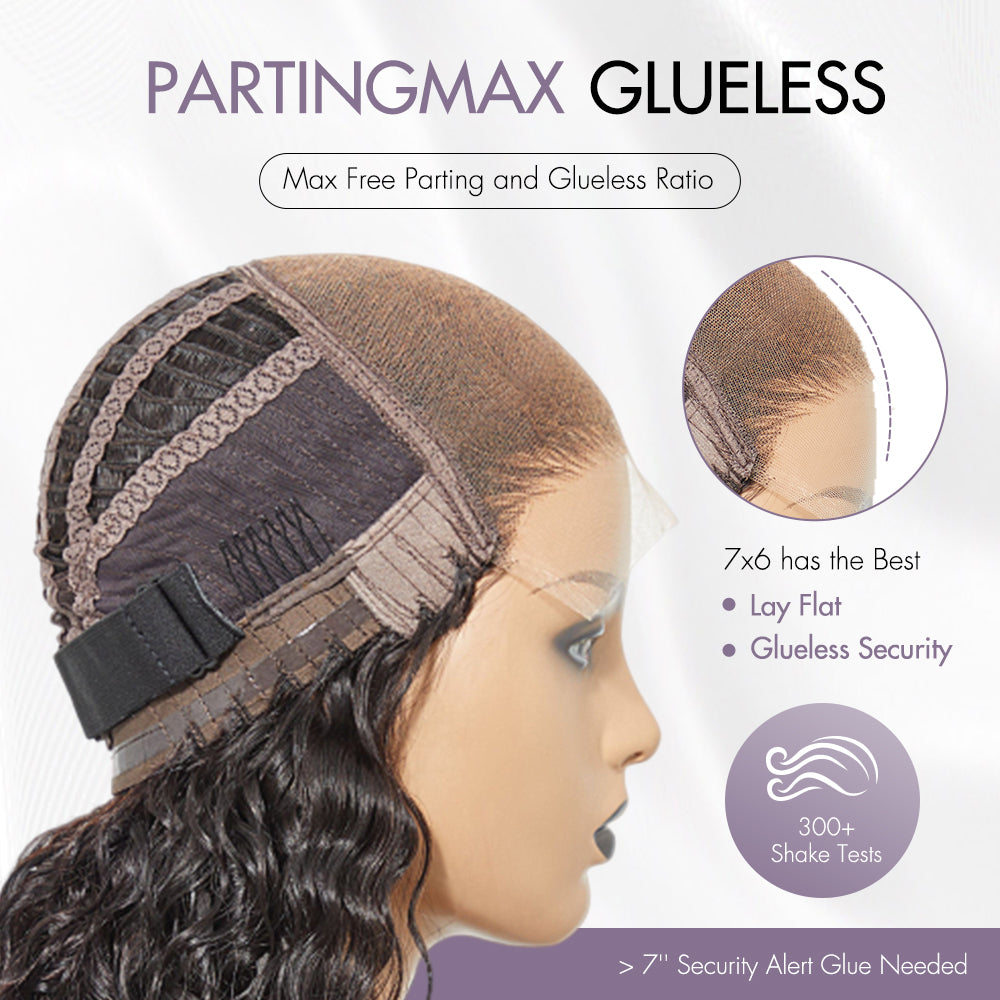 Parting Max Glueless Wig Water Wave Versatile 7x6 Closure HD Lace Short Wig Ready To Go