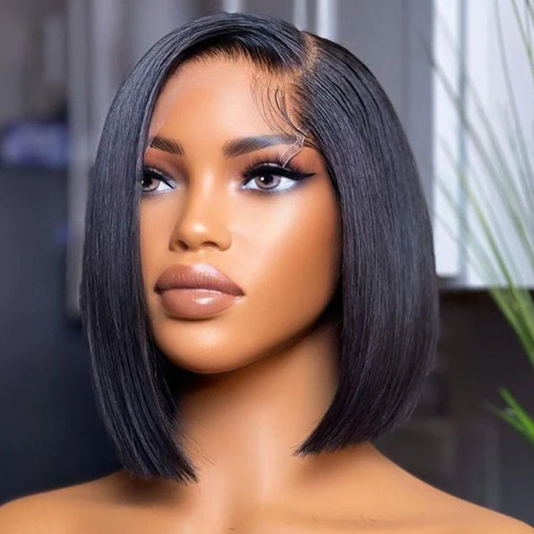 Side Part Bob Wig Glueless Transparent Lace Wig Ultra Full 100% Human Hair Wig