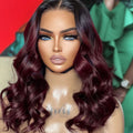 Charming Brown / Ombre 99J Layered Cut Loose Wave 5x5 Closure Lace Glueless Wig 100% Human Hair