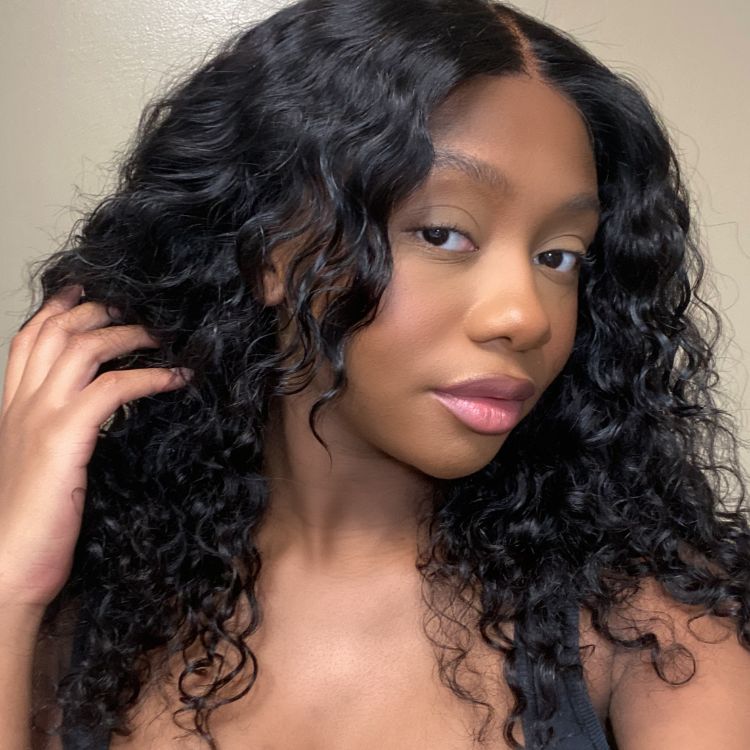 Face-Framing Layered Cut Bouncy Water Wave Glueless 4x4 Closure Lace Wig with Bangs