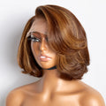 Limited Design | Toffee Brown Mix Blonde / Natural Black Layered Cut Glueless 5x5 Closure Lace Bob Wig