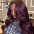 Classic Dark Plum Body Wave Glueless 5x5 Closure Undetectable HD Lace Long Wig 100% Human Hair