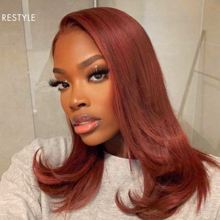 Cinnamon Brown Loose Wave / Straight / Straight Layer Glueless 5x5 Closure Undetectable HD Lace Long Wig 100% Human Hair