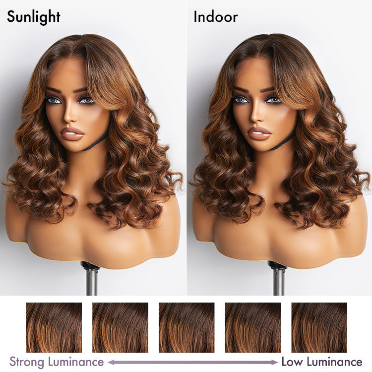 Crazy Wednesday | Elegant Brown Ombre Loose Wave Minimalist HD Lace Glueless Short Wig 100% Human Hair