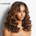 Crazy Wednesday | Elegant Brown Ombre Loose Wave Minimalist HD Lace Glueless Short Wig 100% Human Hair