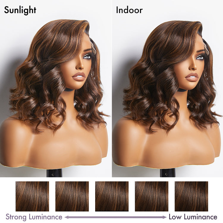 Ombre Brown Loose Wave Minimalist HD Lace Glueless C Part Short Wig 100% Human Hair