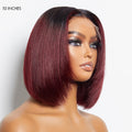 Limited Design | Dark Red / Brown Ombre Highlight Silky Layered Cut Glueless 5x5 Closure HD Lace Short Bob Wig