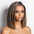 Exclusive Discount | Super Natural C Part Natural Black / Blonde Highlight Glueless Lace Bob Wig 100% Human Hair | Fits All Face Shapes