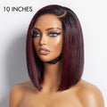 VIP Price | Dark Red Highlights Silky Blunt Cut C part Glueless Minimalist Lace Bob Wig Beginner Friendly