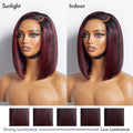 VIP Price | Dark Red Highlights Silky Blunt Cut C part Glueless Minimalist Lace Bob Wig Beginner Friendly