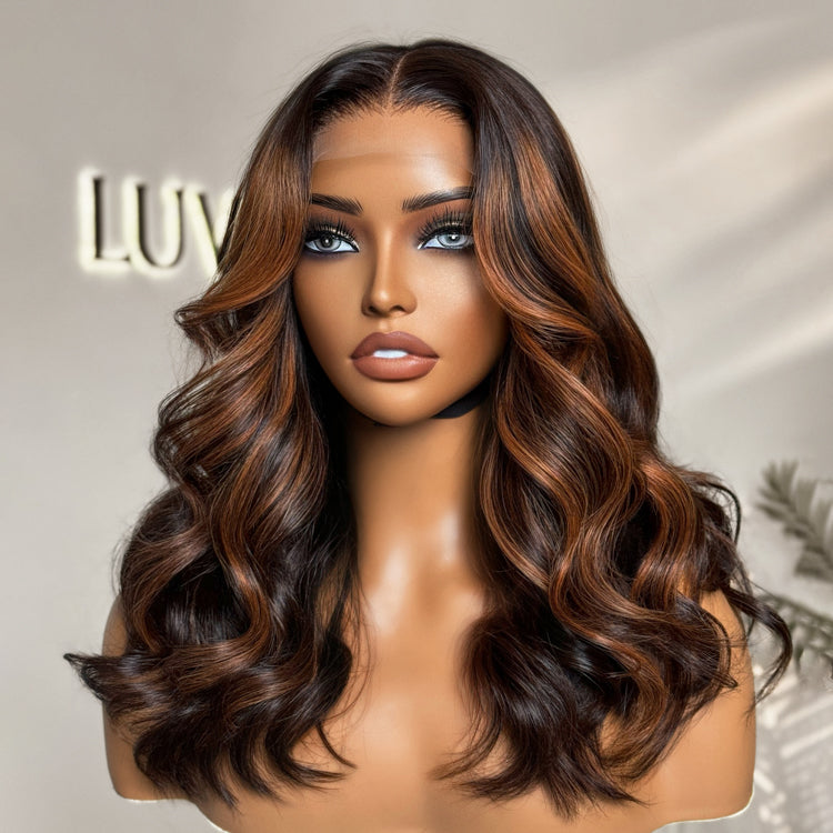 VIP Price | Elegant Copper Ombre Highlights Loose Body Wave Glueless 5x5 Closure Lace Wig Breathable Cap